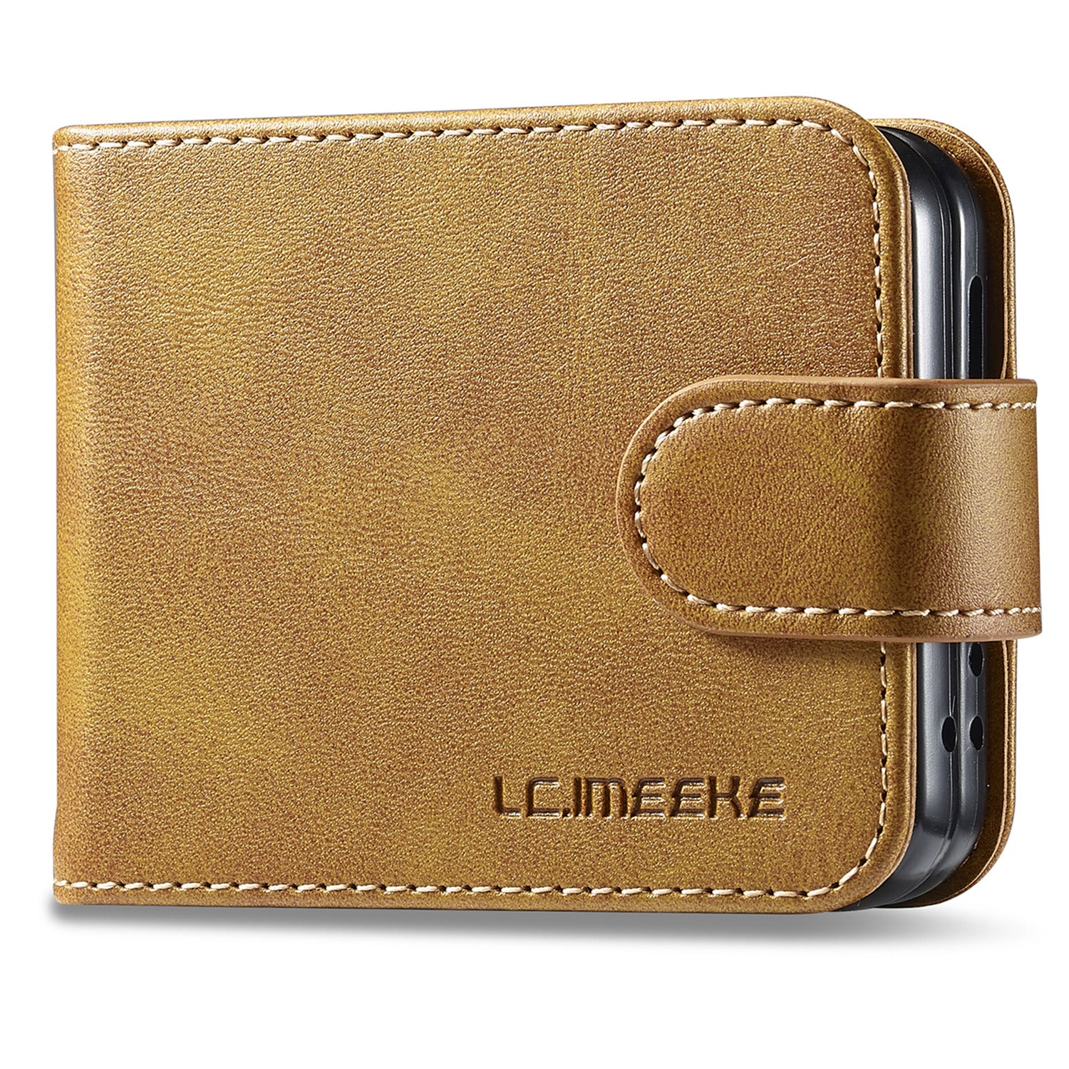 Uniqkart For Samsung Galaxy Z Flip5 5G PU Leather Phone Case Card Holder Calf Texture Stand Cover - Yellow Uniqkart For Samsung Galaxy Z Flip5 5G PU Leather Phone Case Card Holder Calf Texture Stand Cover - Yellow